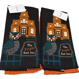 Set Of Two Halloween Owl Kitchen Towels
